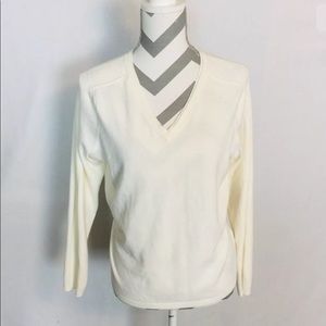 IZOD White Sweater V Neck Long Sleeves Fitted L